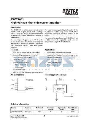 ZXCT1081_0704 datasheet - High voltage high-side current monitor