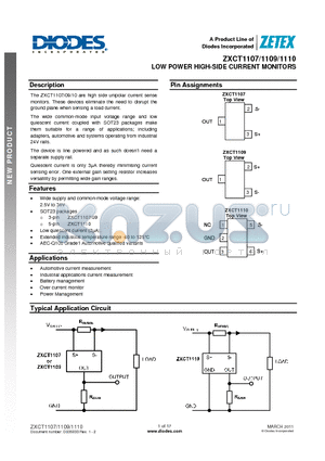 ZXCT1109 datasheet - LOW POWER HIGH-SIDE CURRENT MONITORS