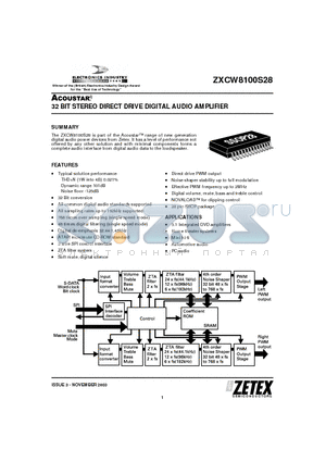 ZXCW8100 datasheet - 32 BIT STEREO DIRECT DRIVE DIGITAL AUDIO AMPLIFIER