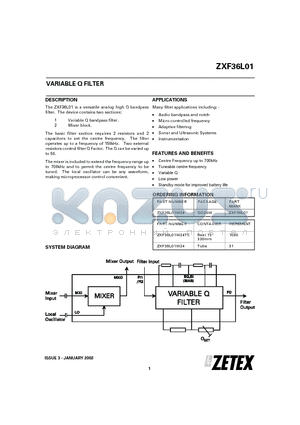 ZXF36L01 datasheet - VARIABLE Q FILTER