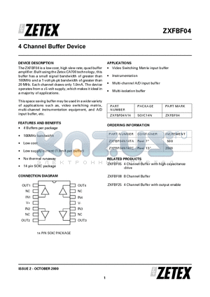 ZXFBF04 datasheet - 4 Channel Buffer Device