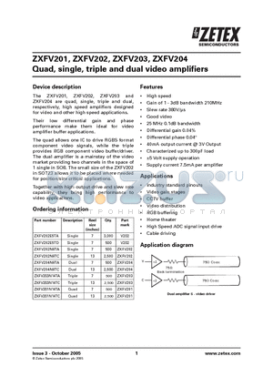 ZXFV201N14TA datasheet - Quad, single, triple and dual video amplifiers