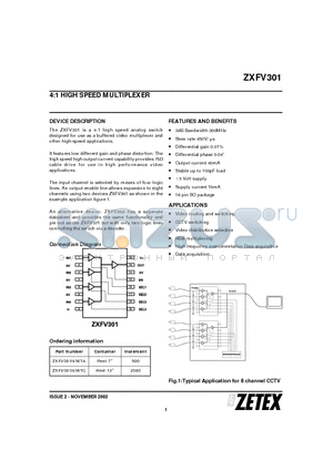 ZXFV301 datasheet - 4:1 HIGH SPEED MULTIPLEXER