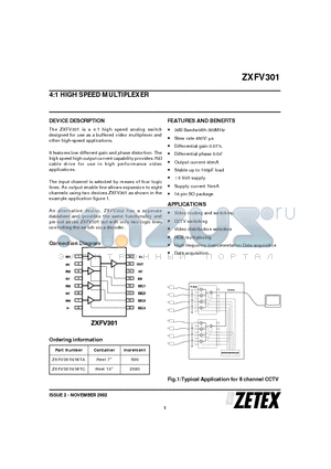 ZXFV301N16TA datasheet - 4:1 HIGH SPEED MULTIPLEXER