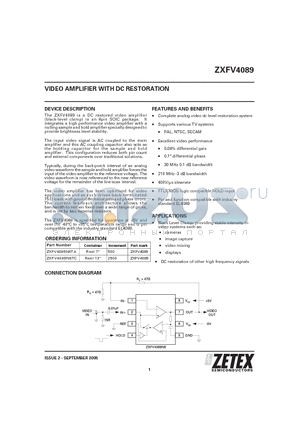 ZXFV4089 datasheet - VIDEO AMPLIFIER WITH DC RESTORATION