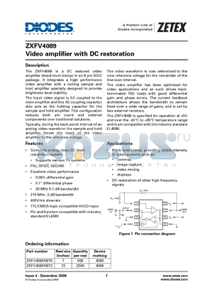 ZXFV4089 datasheet - Video amplifier with DC restoration