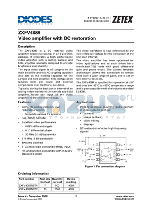 ZXFV4089N8TA datasheet - Video amplifier with DC restoration