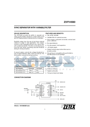 ZXFV4583 datasheet - SYNC SEPARATOR WITH VARIABLE FILTER