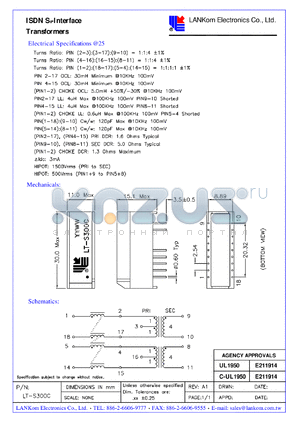 LT-S300C datasheet - ISDN S -Interface Transformers