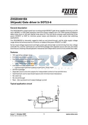 ZXGD3001E6 datasheet - 9A(peak) Gate driver