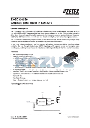 ZXGD3003E6 datasheet - 5A(peak) gate driver in SOT23-6