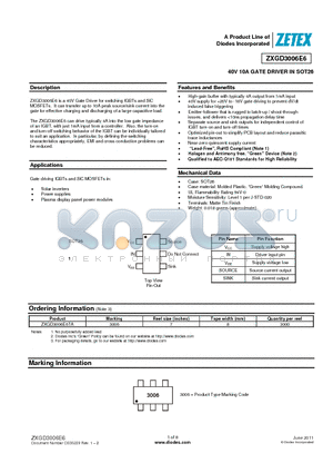 ZXGD3006E6TA datasheet - 40V 10A GATE DRIVER IN SOT26