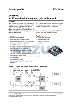 ZXHF5000 datasheet - 4:2 IF switch with integrated gain and control