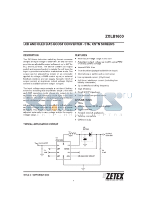 ZXLB1600X10TA datasheet - LCD AND OLED BIAS BOOST CONVERTER - STN, CSTN SCREENS