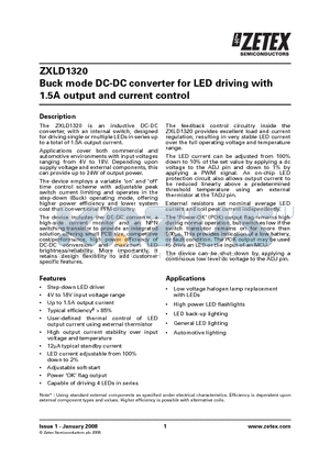 ZXLD1320 datasheet - Buck mode DC-DC converter for LED driving with 1.5A output and current control