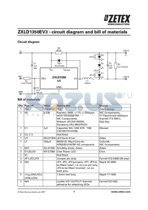ZXLD1350EV3 datasheet - circuit diagram and bill of materials