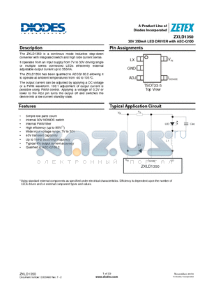 ZXLD1350 datasheet - 30V 350mA LED DRIVER with AEC-Q100