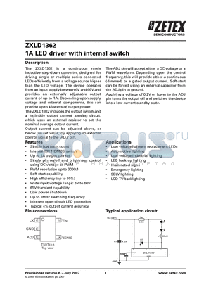 ZXLD1362 datasheet - 1A LED driver with internal switch