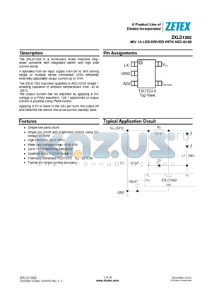 ZXLD1362 datasheet - 60V 1A LED DRIVER WITH AEC-Q100