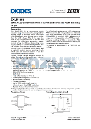ZXLD1352 datasheet - 350mA LED driver with internal switch and enhanced PWM dimming range