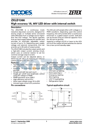ZXLD1366 datasheet - High accuracy 1A, 60V LED driver with internal switch