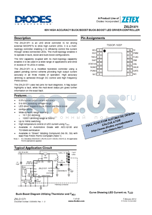 ZXLD1371 datasheet - 60V HIGH ACCURACY BUCK/BOOST/BUCK-BOOST LED DRIVER-CONTROLLER