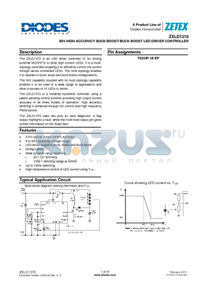 ZXLD1370 datasheet - 60V HIGH ACCURACY BUCK/BOOST/BUCK-BOOST LED DRIVER CONTROLLER