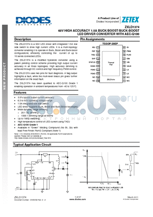 ZXLD1374 datasheet - 60V HIGH ACCURACY 1.5A BUCK/BOOST/BUCK-BOOST