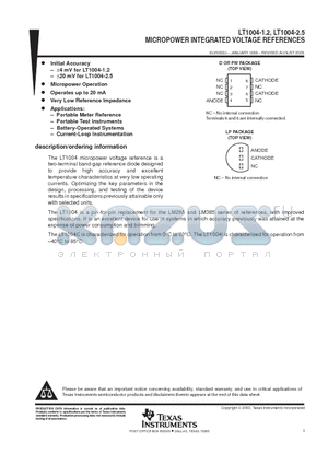 LT1004MDR-2-5 datasheet - MICROPOWER INTEGRATED VOLTAGE REFERENCES