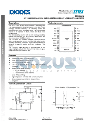 ZXLD1374 datasheet - 60V HIGH ACCURACY 1.5A BUCK/BOOST/BUCK-BOOST LED DRIVER CONVERTER