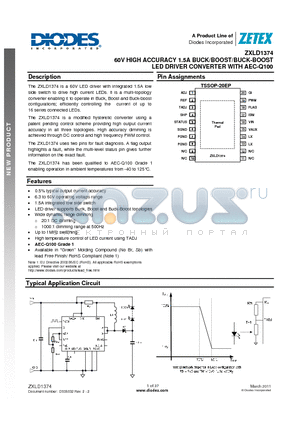 ZXLD1374EST20TC datasheet - 60V HIGH ACCURACY 1.5A BUCK/BOOST/BUCK-BOOST
