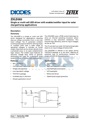 ZXLD383 datasheet - Single or multi cell LED driver with enable/rectifier input for solar charged lamp applications