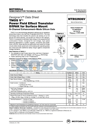 MTB52N06V datasheet - TMOS POWER FET 52 AMPERES 60 VOLTS