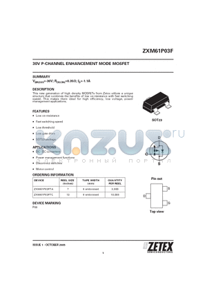 ZXM61P03FTA datasheet - 30V P-CHANNEL ENHANCEMENT MODE MOSFET