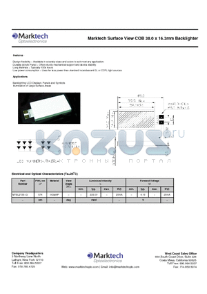 MTBL2130-G datasheet - Marktech Surface View COB 38.0 x 16.3mm Backlighter