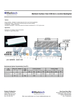 MTBL2134-G datasheet - Marktech Surface View COB 60.0 x 22.0mm Backlighter