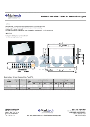 MTBL2314-G datasheet - Marktech Side View COB 60.5 x 34.6mm Backlighter