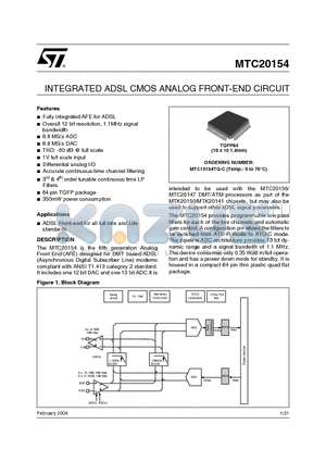 MTC20154 datasheet - INTEGRATED ADSL CMOS ANALOG FRONT-END CIRCUIT