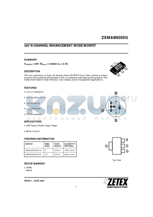 ZXM64N035G datasheet - 35V N-CHANNEL ENHANCEMENT MODE MOSFET