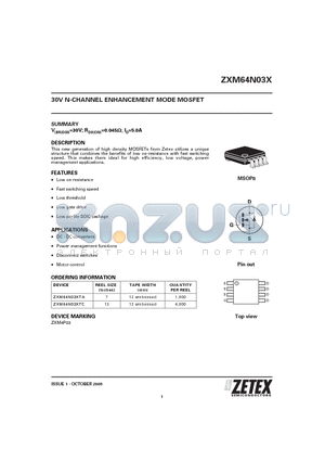 ZXM64N03XTA datasheet - 30V N-CHANNEL ENHANCEMENT MODE MOSFET