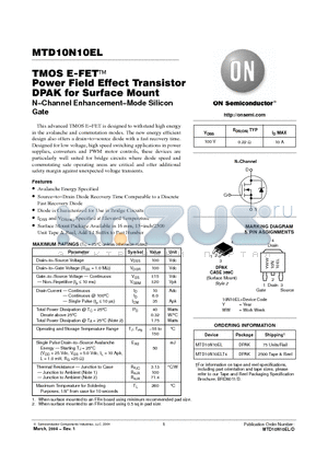 MTD10N10EL datasheet - TMOS E-FET Power Field Effect Transistor DPAK for Surface Mount
