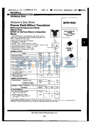 MTD1N40 datasheet - POWER FIELD EFFECT TRANSISTOR