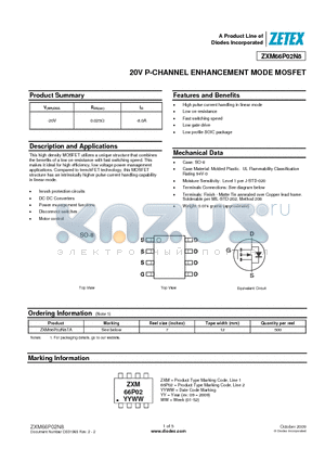 ZXM66P02N8TA datasheet - 20V P-CHANNEL ENHANCEMENT MODE MOSFET