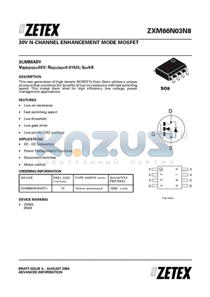 ZXM66N03N8TA datasheet - 30V N-CHANNEL ENHANCEMENT MODE MOSFET