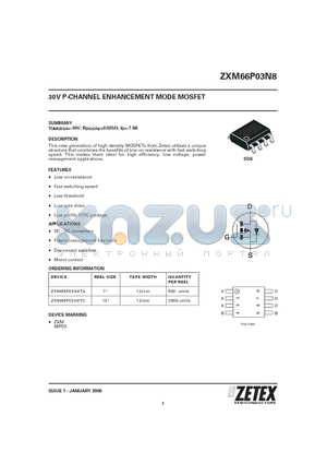 ZXM66P03N8 datasheet - 30V P-CHANNEL ENHANCEMENT MODE MOSFET
