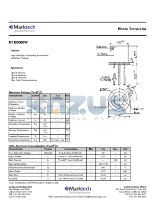 MTD8060W datasheet - Photo Transistor