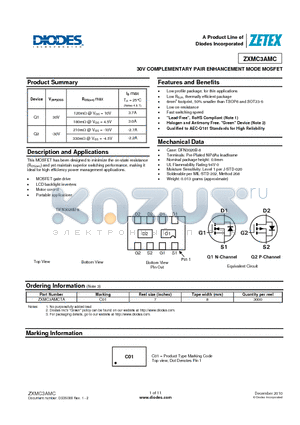 ZXMC3AMC datasheet - 30V COMPLEMENTARY PAIR ENHANCEMENT MODE MOSFET