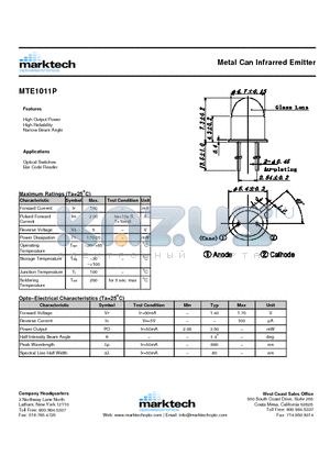 MTE1011P datasheet - Metal Can Infrarred Emitter