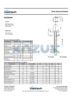 MTE9094N datasheet - 5mm Infrared Emitter