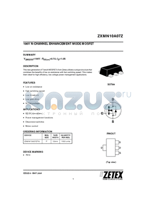 ZXMN10A07Z_04 datasheet - 100V N-CHANNEL ENHANCEMENT MODE MOSFET